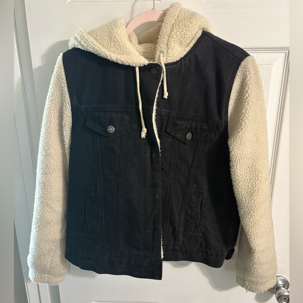 Kids Black and Cream Sherpa-Lined Jacket